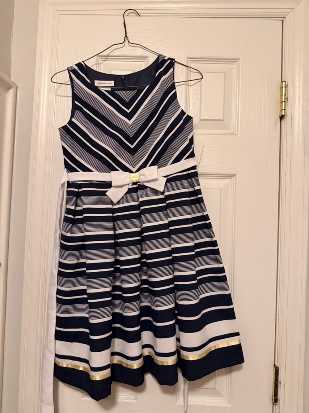 Kohl's Navy and White Striped Girls Dress with Waist Bow